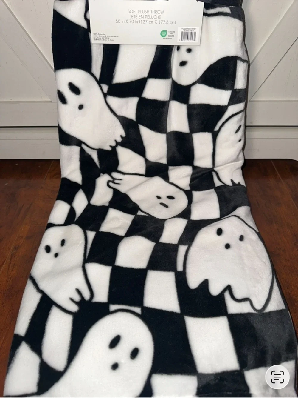 Deco Black and White Checkered Ghost Plush Throw Blanket
